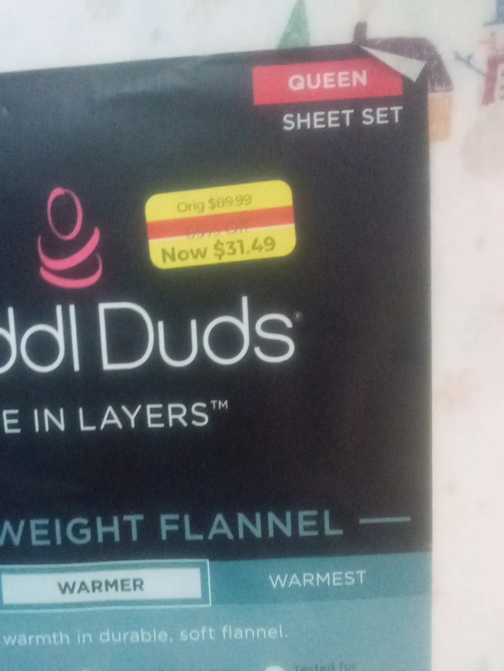Cuddl Duds Heavyweight Flannel Queen Sheet Set NWT $90 White with Winter Print